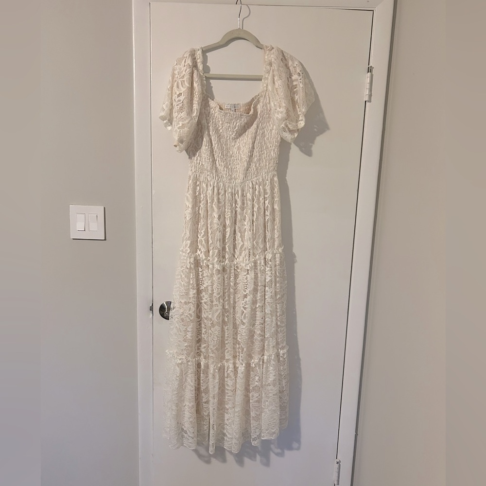 White lace off the shoulder maxi dress, size large.